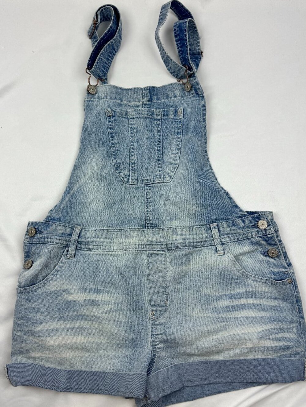 WallFlower Women Cuff Overall Denim Jean Shorts Size XL Blue